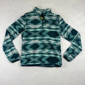 Prince & Fox Fleece 1/4 Zip Pullover Womens Small Green White Fair Isle Nordic